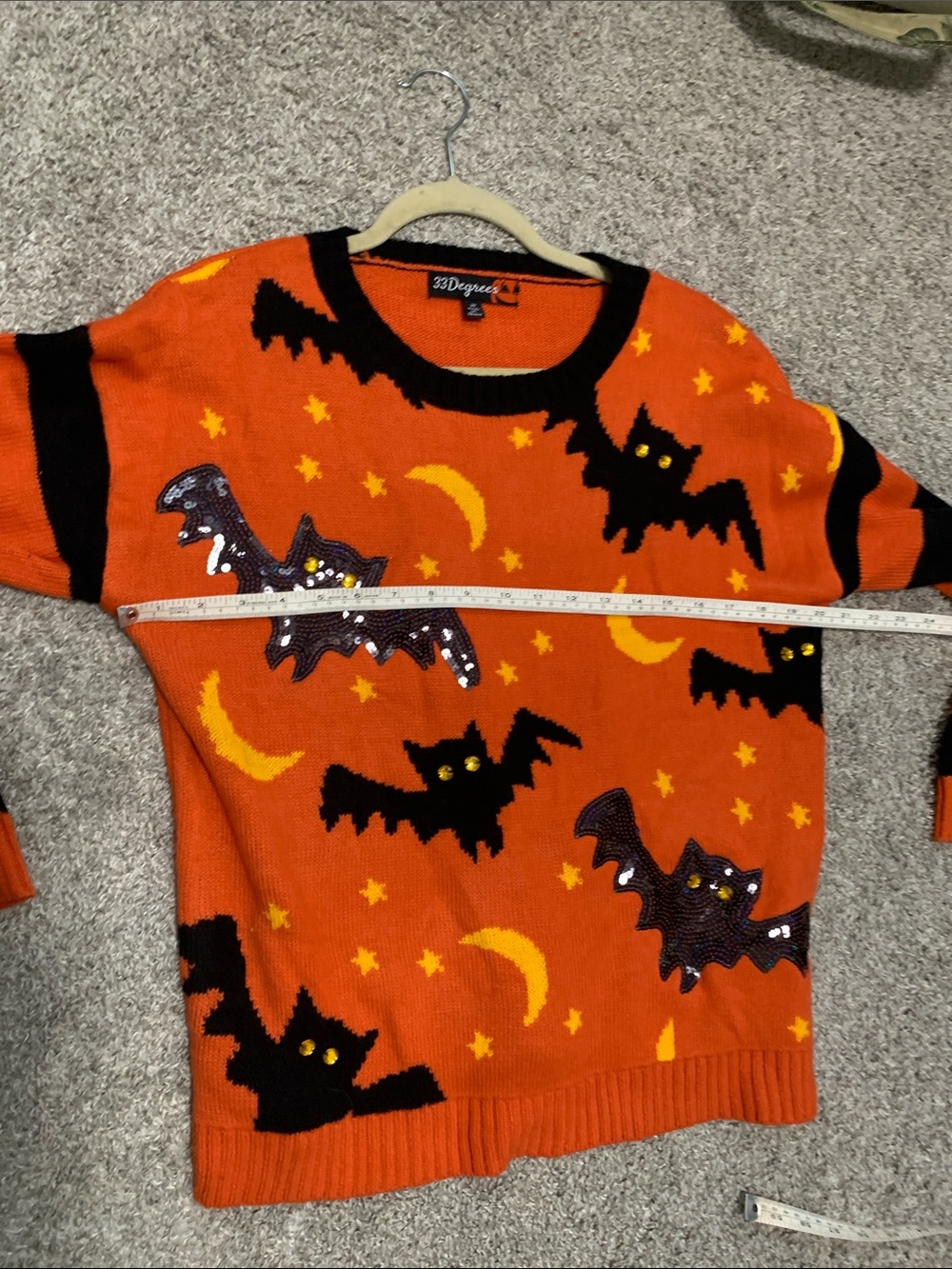 33 Degrees Orange Sweater with Black Bat Graphics - Picture 8 of 8